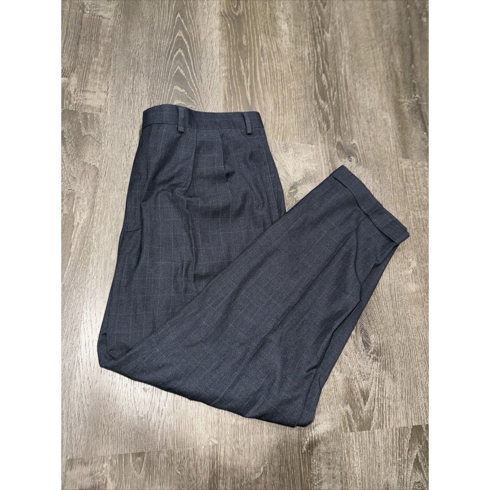 VTG Ralph Ralph Lauren Mens Dress Pants Grey Windowpane Pleated Cuffed 40x32